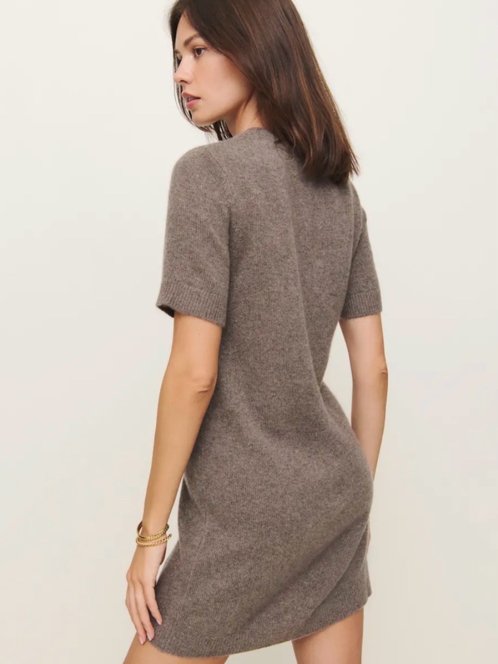 Reformation Bell Cashmere Mini Dress Heather Taupe Brown Size Sm - Picture 7 of 8
